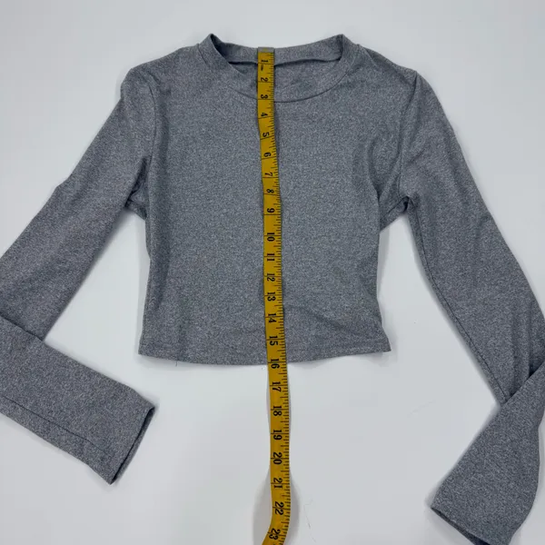 Gym Top Crop Top Long Sleeve Tee Round Neck Cropped Fitted Blouse Shirt Sport Top - Image 4