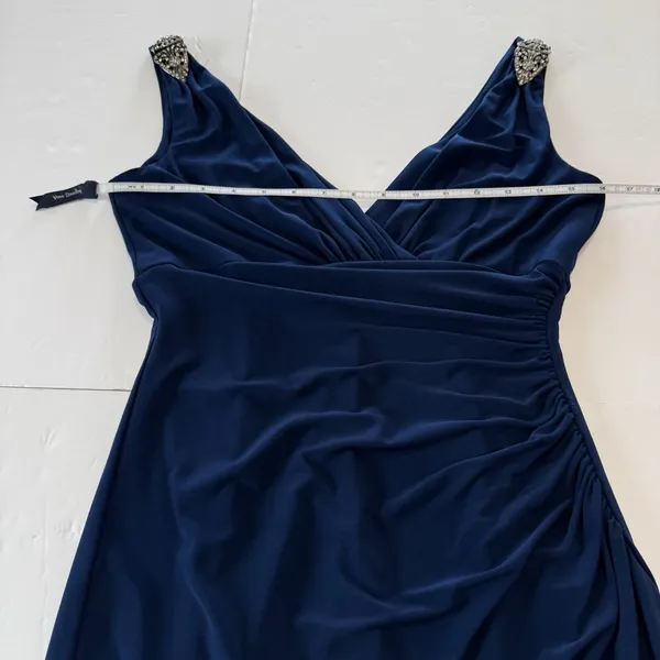 Ralph Lauren Navy Blue Ruched Sleeveless Rhinestone Stretch‎ Sheath Dress Size 4 - Image 7