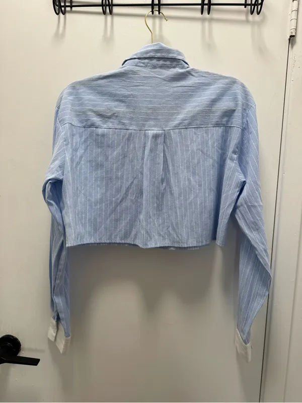 Edikted Sky Blue & White Pinstripe Button Up Crop Top Long Sleeve XS academia - Image 5