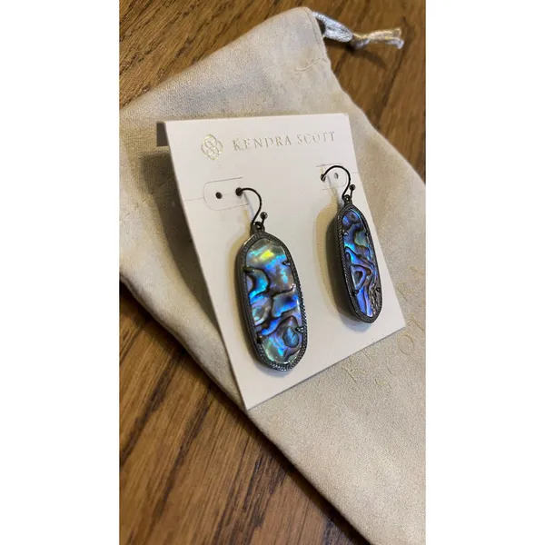 Kendra Scott Elle Drop Earrings Abalone Shell Gunmetal Gray Iridescent Oval NWOT - Image 2
