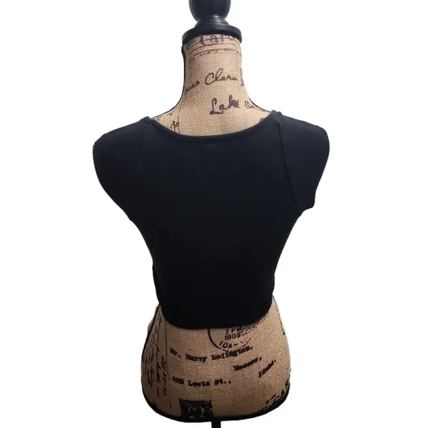 SHEIN Crop Top Womens Small‎ Black Sweetheart Neckline Cap Sleeve Fitted Modern - Image 4
