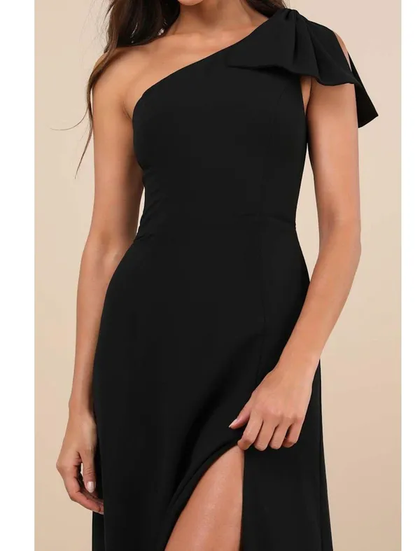 Lulus Simply Brilliant Black One-Shoulder Bow Maxi Dress Size Small - Image 2