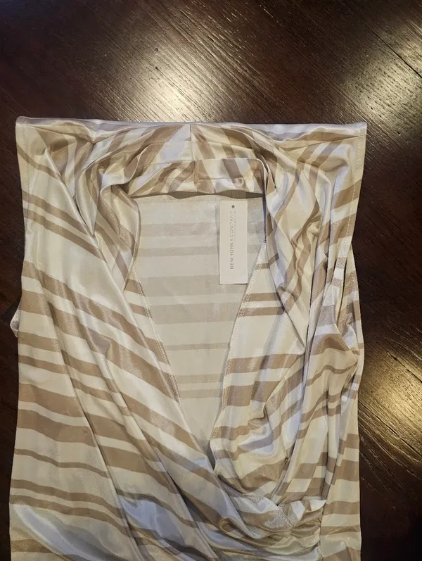 New York & Company Beige and White Striped Cowl Neck Tank - Image 3