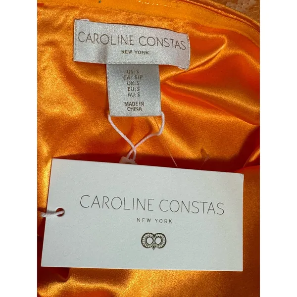 NWT Caroline Constas‎ Orange Sequin Halter Midi Dress Size S - Image 5