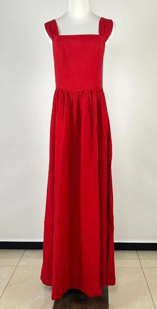 NWT Farm Rio Stretch Linen Blend Cami Maxi Dress Size S Classic RED - Image 6