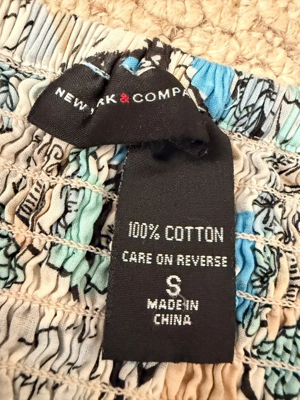New York & Company Scenic Print Cotton Smocked Waist Midi Skirt Small Resort‎ - Image 3