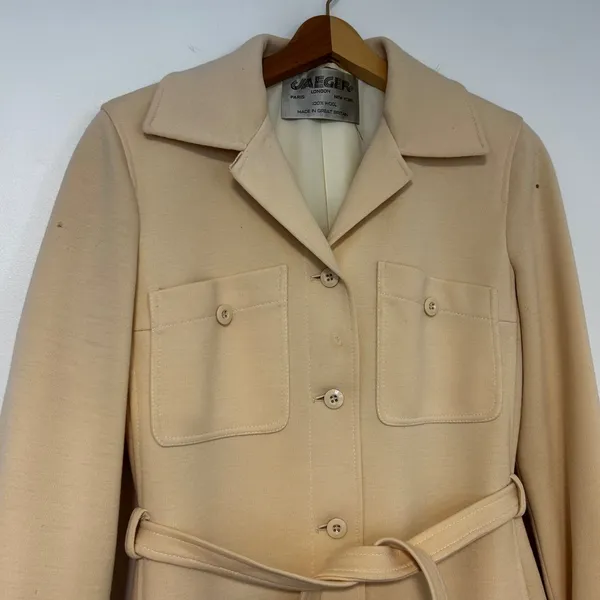 Jaeger London Vintage 100% Wool Trench Coat Cream Made in Great Britain Size 12 - Image 2