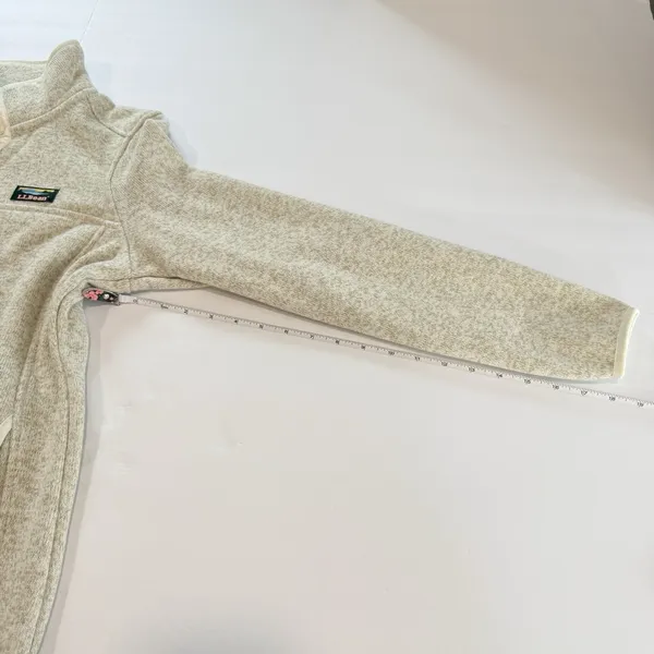 LL Bean Beige Sweater Fleece 1/4 Snap Pullover Pockets Size SMALL Tan - Image 8