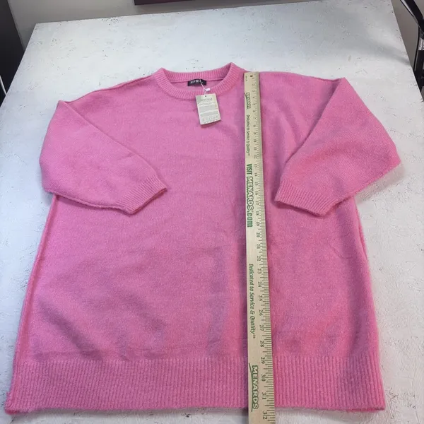 BTFBM Women's M Hot Pink Oversized Knit Sweater Crew Neck Long Sleeve Tunic Fall - Image 14