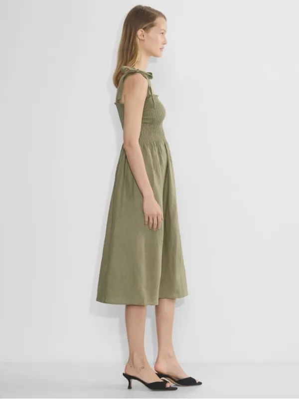 NEW Aritzia Wilfred Women’s Golden Hour Smocked Organic Linen Midi Dress - Image 5