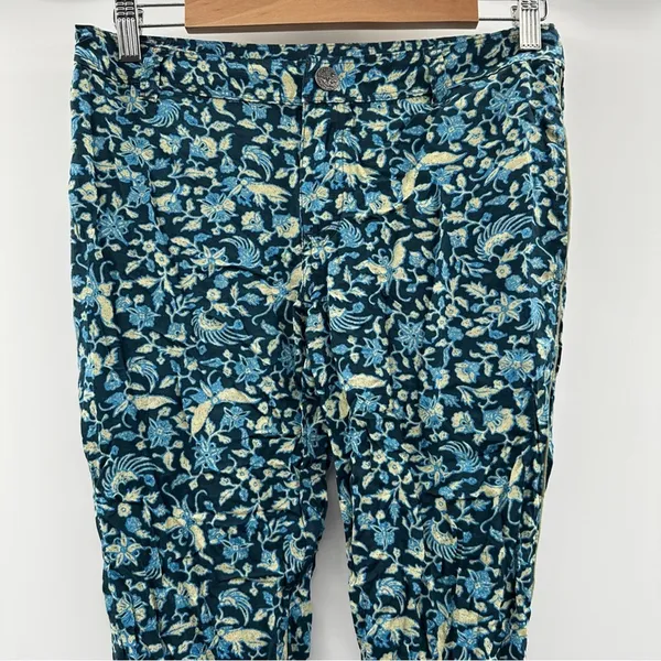 Free People Blue & Cream Floral Print‎ Cropped Mid Rise Pants Sz 0 NEW - Image 2