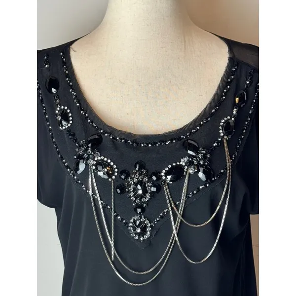Alice + Olivia Beaded Jeweled Neck Dress Women Small Black Mini‎ Whimsigoth Goth - Image 9