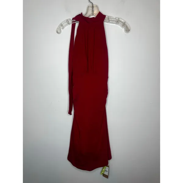 OGL Scoop Neck Side Ruched New Airy Bra Midi Dress Chili Pepper Red Size S - Image 2