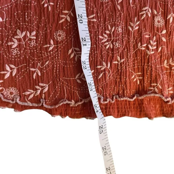 Vintage Y2K Babydoll Top‎ Younique Large Terracotta Embroidered Feminine Floral - Image 6