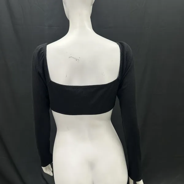 Princess Polly 10 Black‎ Wired Straight Neckline Becca Long Sleeve Crop Top - Image 6