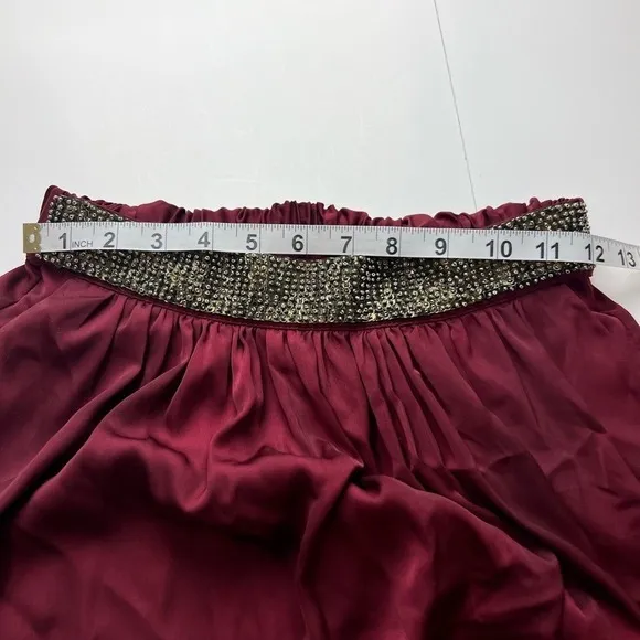 Zara Basic Burgundy Beaded Waist Maxi‎ Skirt Size S Burgundy Wine Red Boho - Image 8