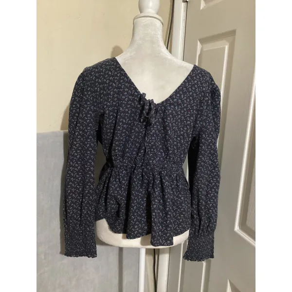 Madewell Tie-Back Peplum V Neck Floral Print Long Sleeve Top Campden Daisies M - Image 5