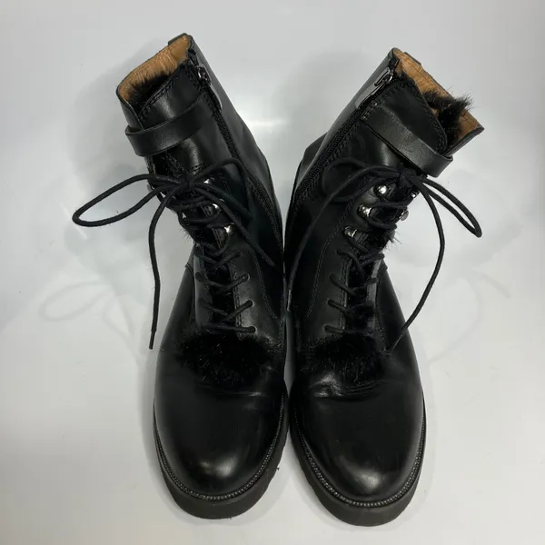 Franco Sarto canon black leather‎ combat boots faux fur trim women's size 8 - Image 4