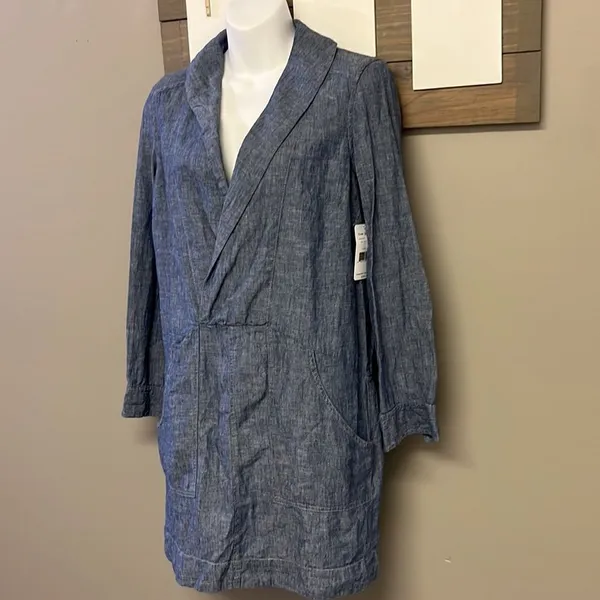 Free People Linen V-Neck Collar Long Sleeve Mini Dress w/ Pockets- Size XS - Image 2