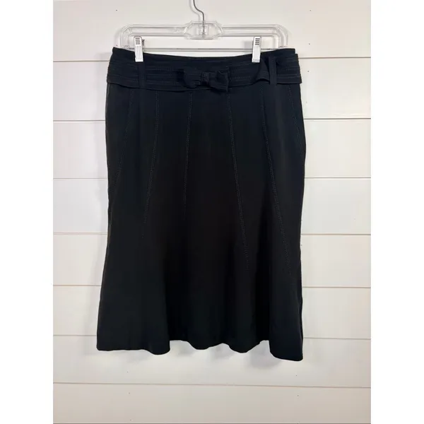 Karen Millen Women's Paneled Bow Belted Flared Hem Mini Skirt Black Size 6 - Image 7
