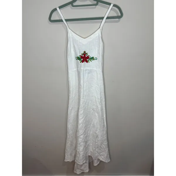 Reformation Shelly Embroidered White Linen Summer Maxi Sun Dress Sz 0 - Image 3