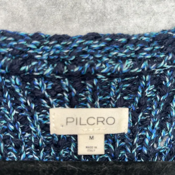 Pilcro Women Medium Marled Blue Cotton Knit Racerback Tank Top Pointelle Italy - Image 4