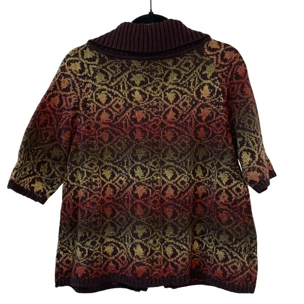DKNY Jeans Cardigan Lg Brown Multicolor Knit‎ Short Sleeve Button Boho Sweater - Image 3