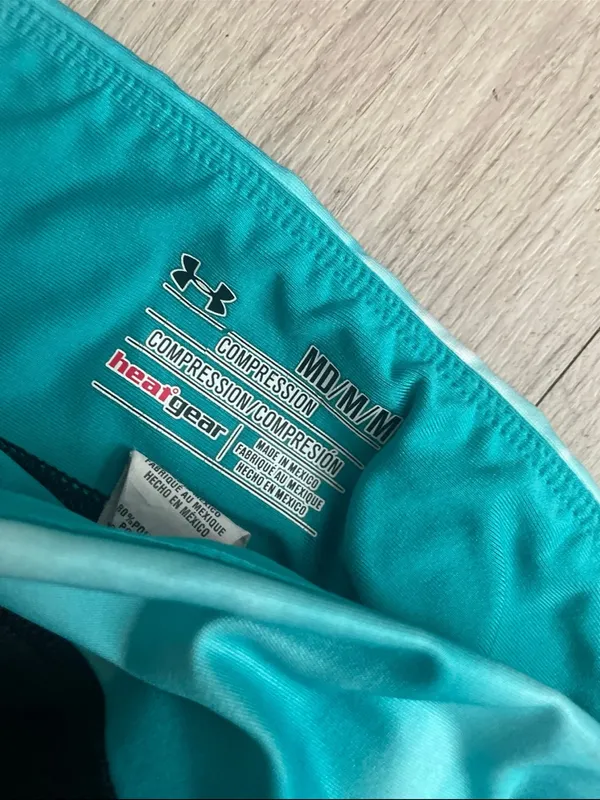 Under Armour Black and Aqua Compression Leggings - Image 2
