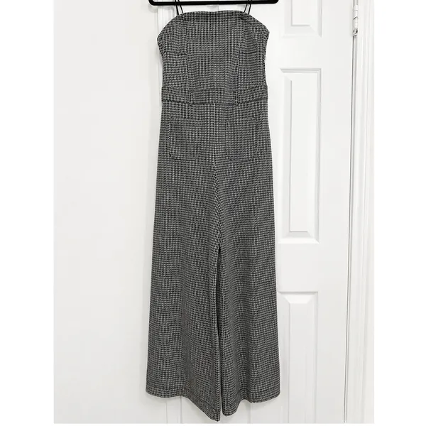 Maeve Anthropologie Houndstooth Strapless Wide Leg Jumpsuit Black White Size 8 - Image 2