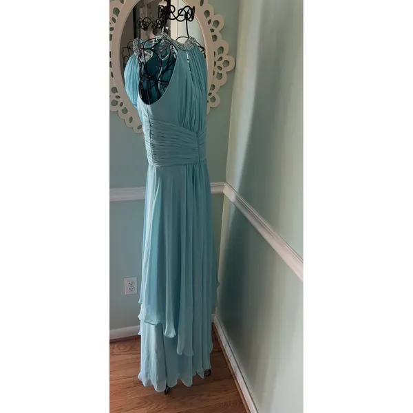 $240 ELIZA J 4 Dress Embellished Tiered Chiffon Halter‎ Gown formal AQUA Prom - Image 4