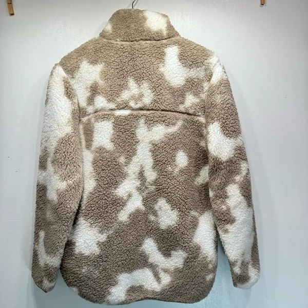 LIV Outdoor Aisley Tan & Cream Cow Print Sherpa Half Zip Pullover Pockets Size L - Image 11