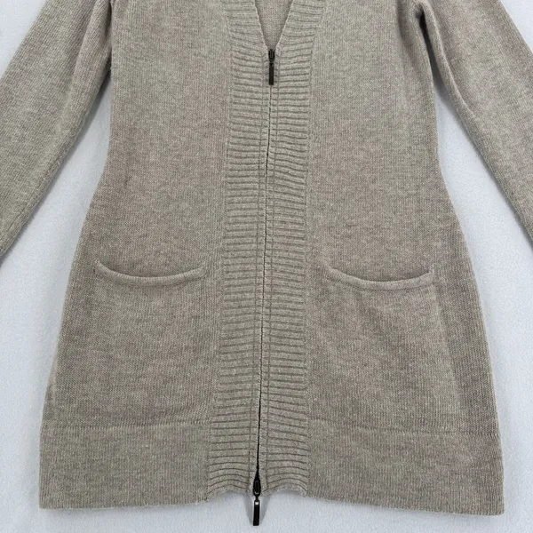 Cynthia Rowley Long Zip Cardigan M Beige Angora Wool Blend Duster Coastal Preppy - Image 4