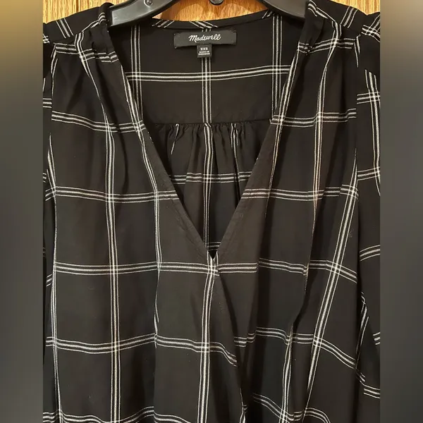 Madewell Viscose Wrap Side Tie Cropped Top in Black & White Windowpane Size XXS‎ - Image 7