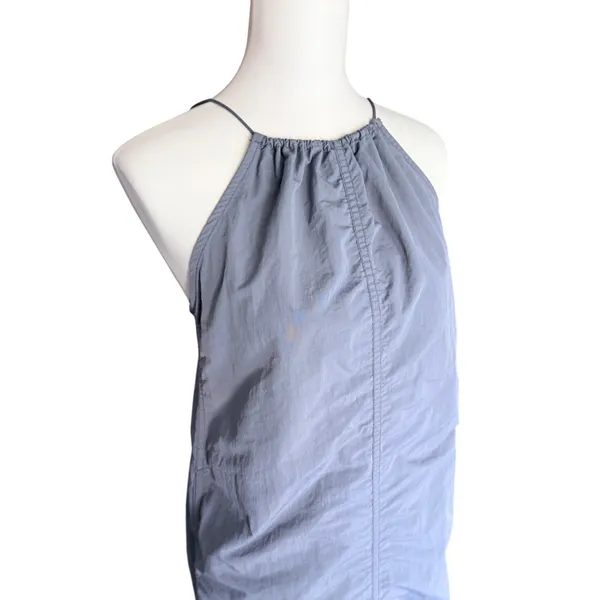 Zara Gray Blue Nylon Halter Midi Parachute Dress Toggle Back Womens Size Medium - Image 2