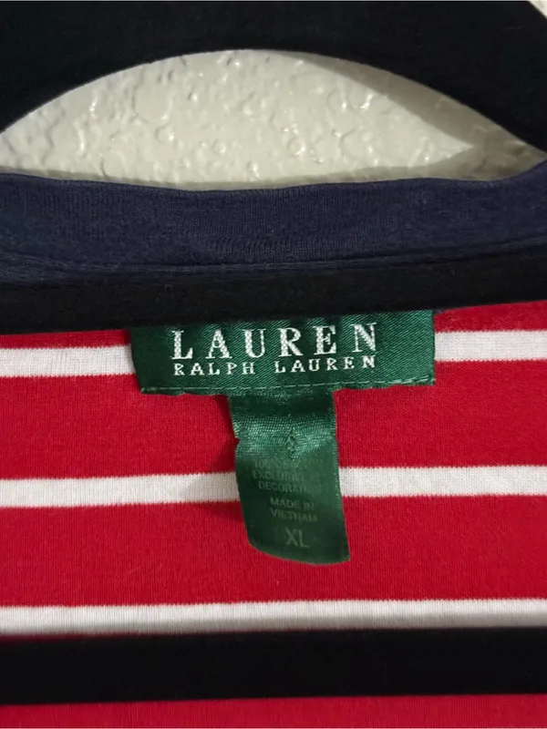 Lauren Ralph Lauren Striped Crest Henley Preppy T Shirt Dress Red Navy Size XL - Image 6