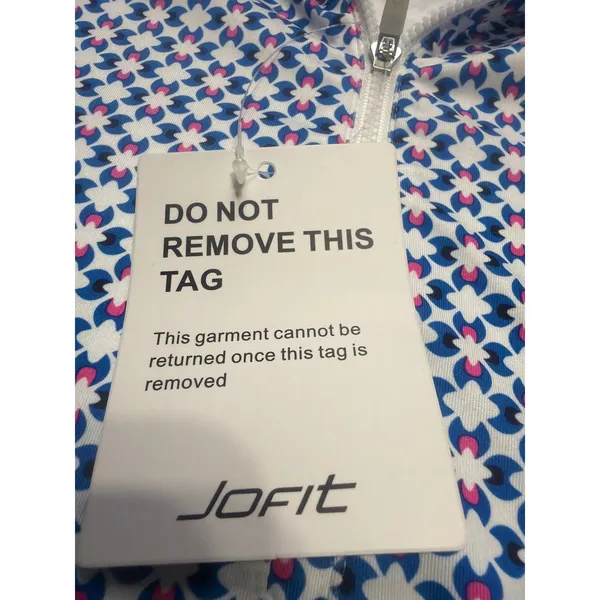 Jofit‎ Womens Golf Polo Shirt Short Sleeve XS Blue White Pink Geometric NWT - Image 2