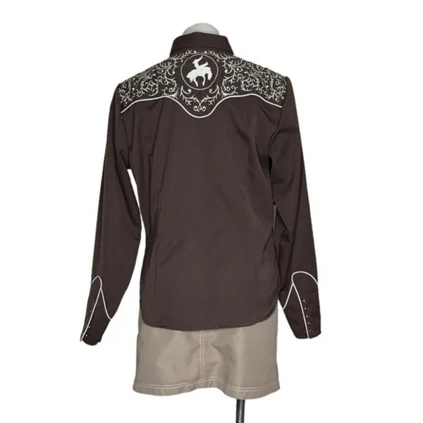 ROPER Brown Bucking Bronc Embroidered Western Snap Shirt Vintage Size Large - Image 2