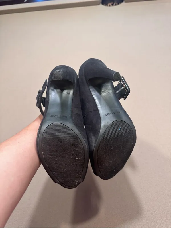 Nine West Black Suede Peep-Toe Mary Jane Heels - Image 6