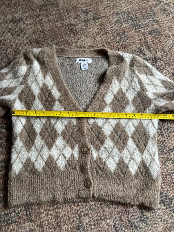 William Rast Cozy Fuzzy Argyle Cardigan Size Small - Image 4