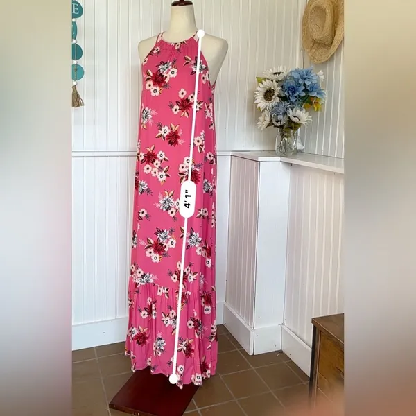 Zinnia Pink Floral Halter Maxi Dress XS NWT - Image 5