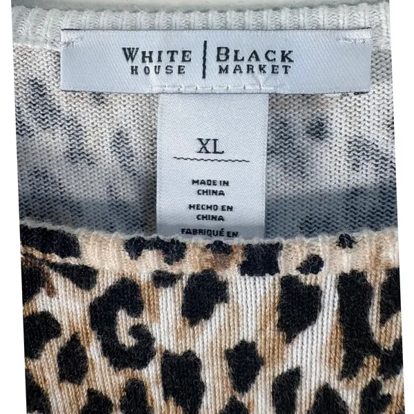White‎ House Black Market Leopard Print Sweater XL Faux Leather Elbow Patches - Image 3