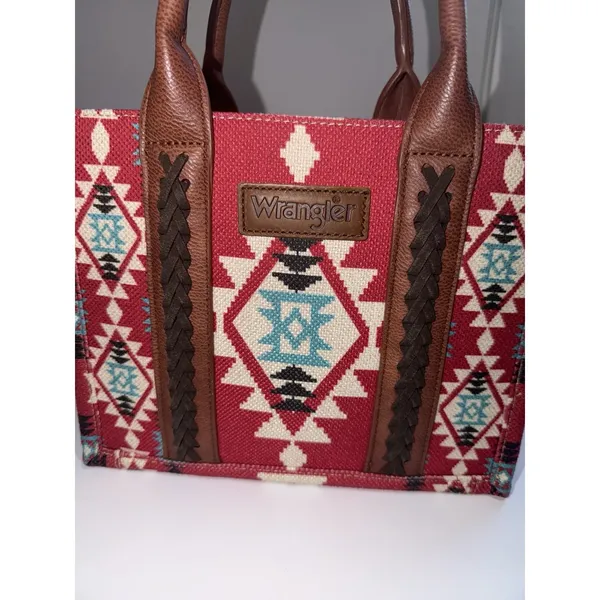 Wrangler Southwestern Aztec‎ Crossbody Tote Women's Western Bag Burgundy L - Image 4