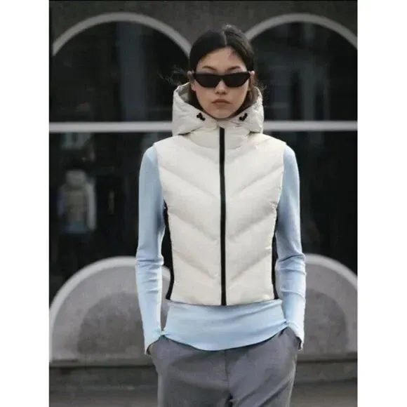 NWOT ZARA | Ecru | FITTED HOODED PUFFER VEST JACKET 8073/047 ZIPEER POCKET SKI - Image 4