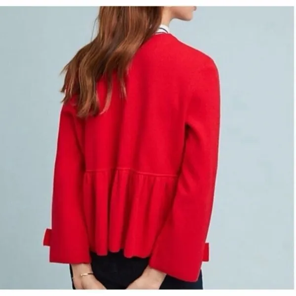 By Anthropologie Red Bolero‎ One Button Peplum Open Front Blazer Jacket Size S - Image 2