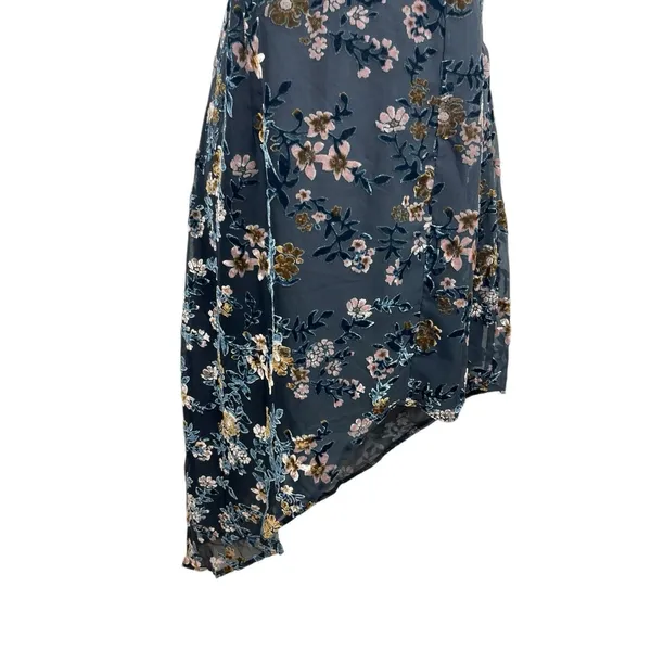 Lulus Teal 90s Inspired Velvet Burnout Sleeveless Asymmetrical Hem Dress M - Image 4