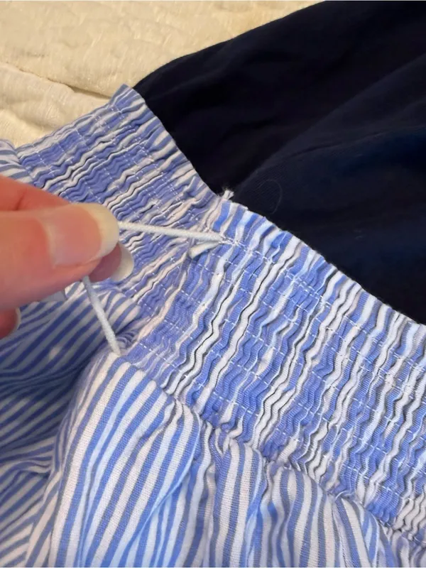 Y2K Abercrombie & Fitch Mini Babydoll Dress Smocked Waist Sz Small Navy Stripes - Image 10