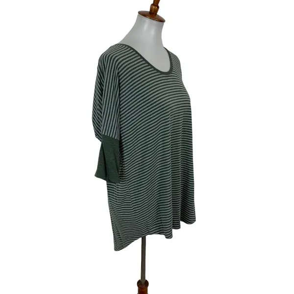Threads Medium Striped Top Green Gray Relaxed Fit‎ Casual Basic - Image 3