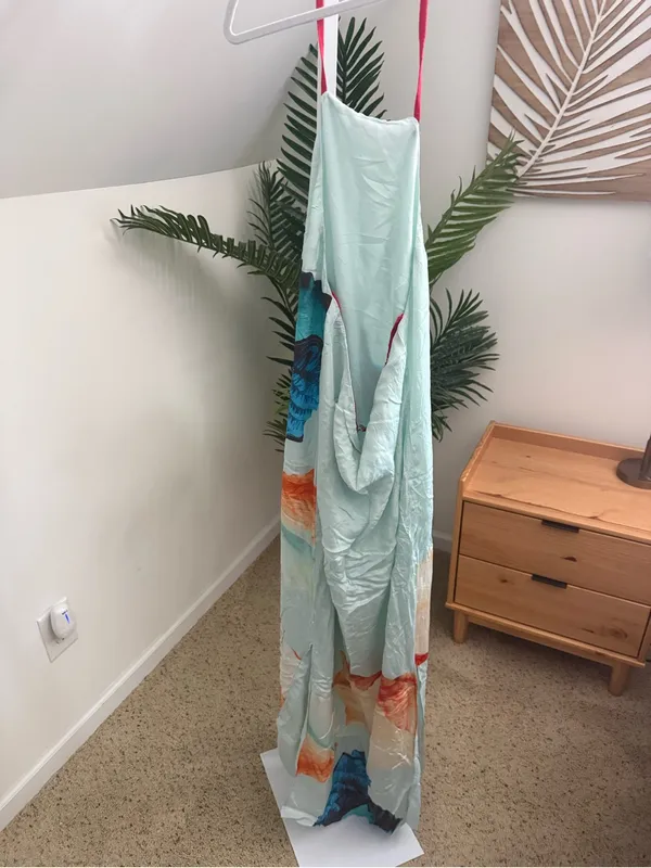 Muma World Murex Mist Vega Silk Dress Sea Print Halter Maxi small - Image 4