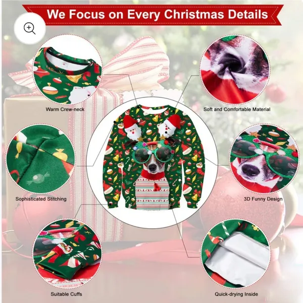 Sunglasses Dog Ugly Christmas Pullover Women’s M New - Image 2
