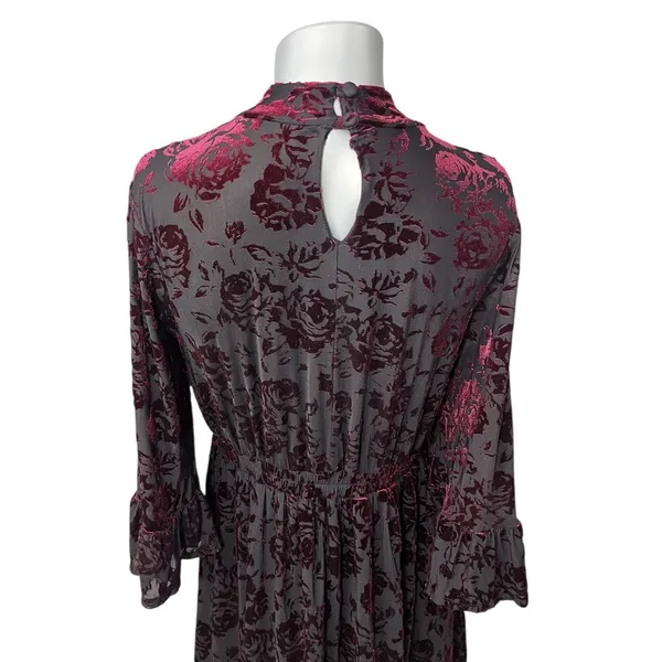 Modcloth Very Visionary Red Velvet Dress Burnout Large Bell Sleeve Edwardian - Image 4